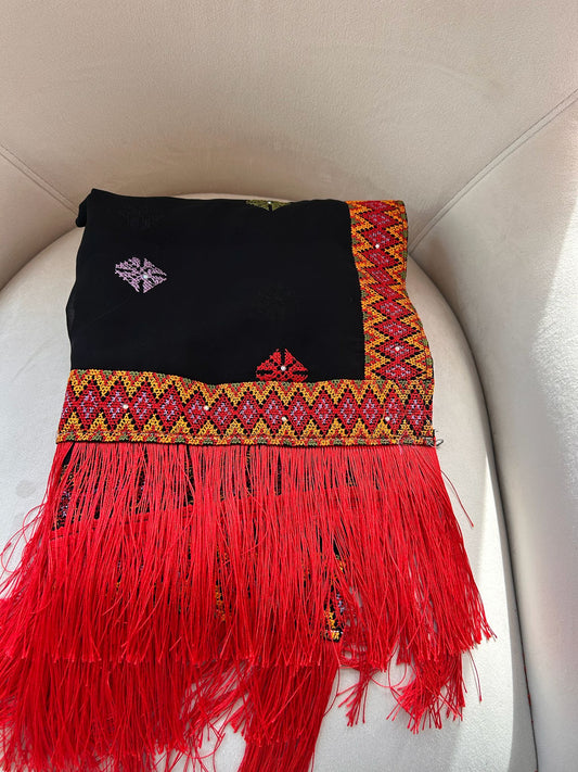 Black/Red Tatreez Khirka Shal Mandil