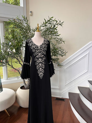 Black Charm Sleeve Detail Beaded Abaya
