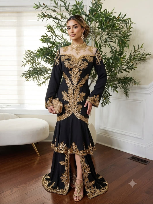 Black Golden Elegance Beaded Kuftan