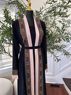 Black Tatreez Embroidered Two Piece Abaya