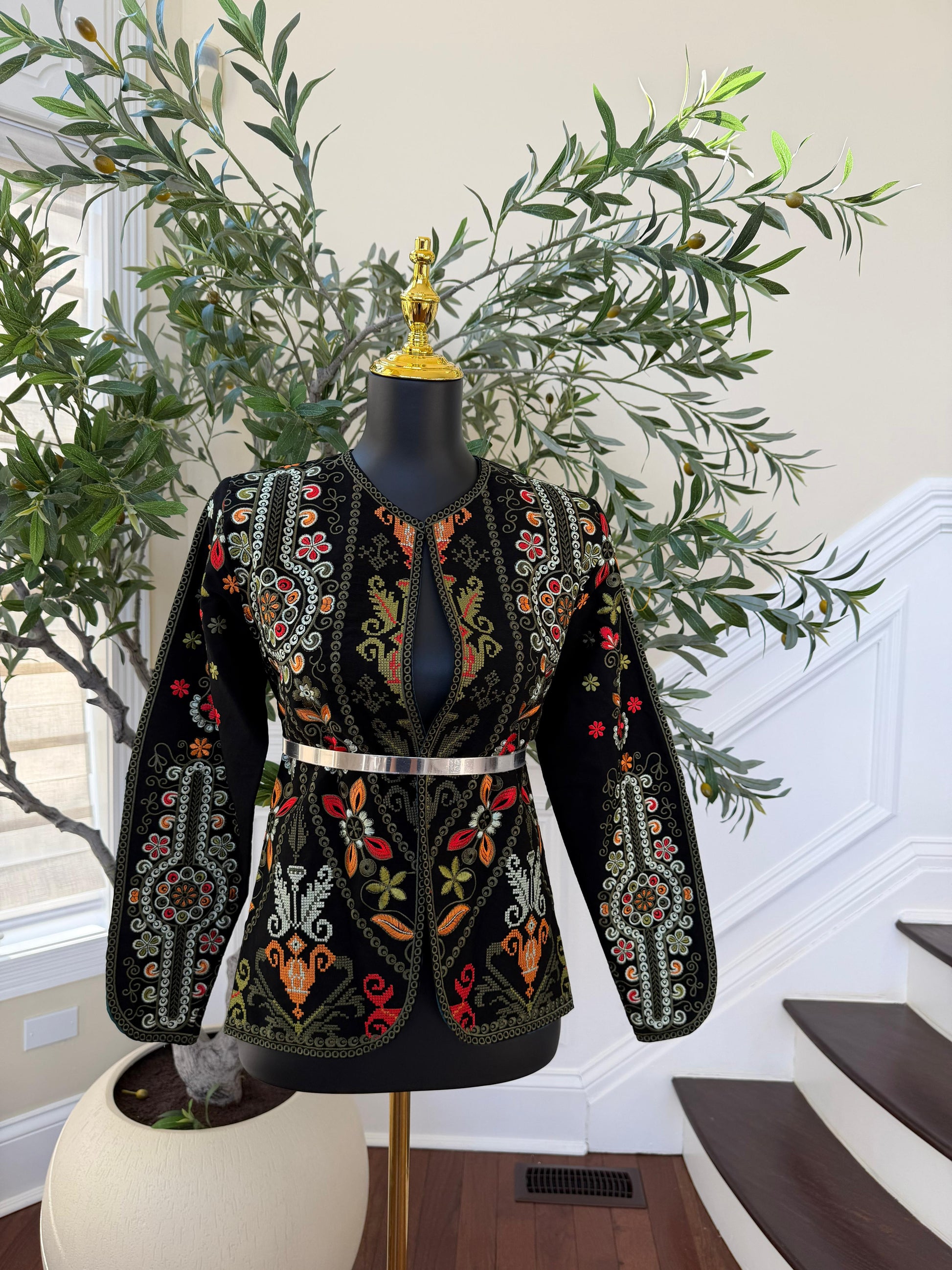 Black Embroidery Green Tatreez Jacket