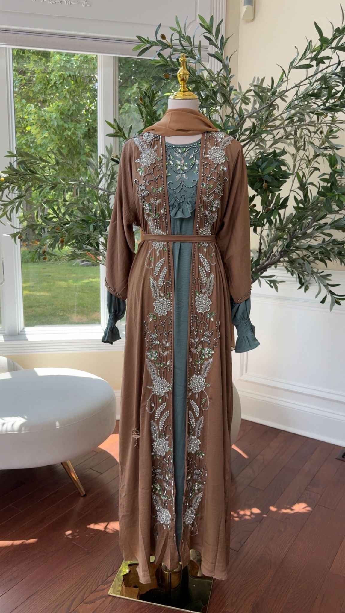 Two Piece Blue Tan Abaya