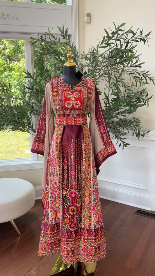 Burgundy Tatreez Thobe /A