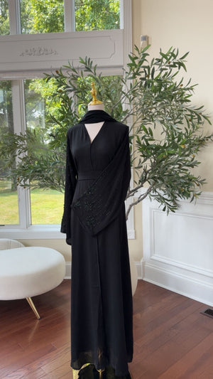 Black Beaded Sleeve Abaya