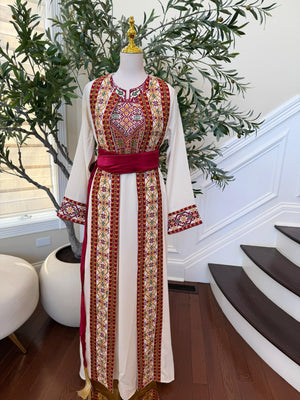 White Embroidery Tatreez Two Piece Thobe