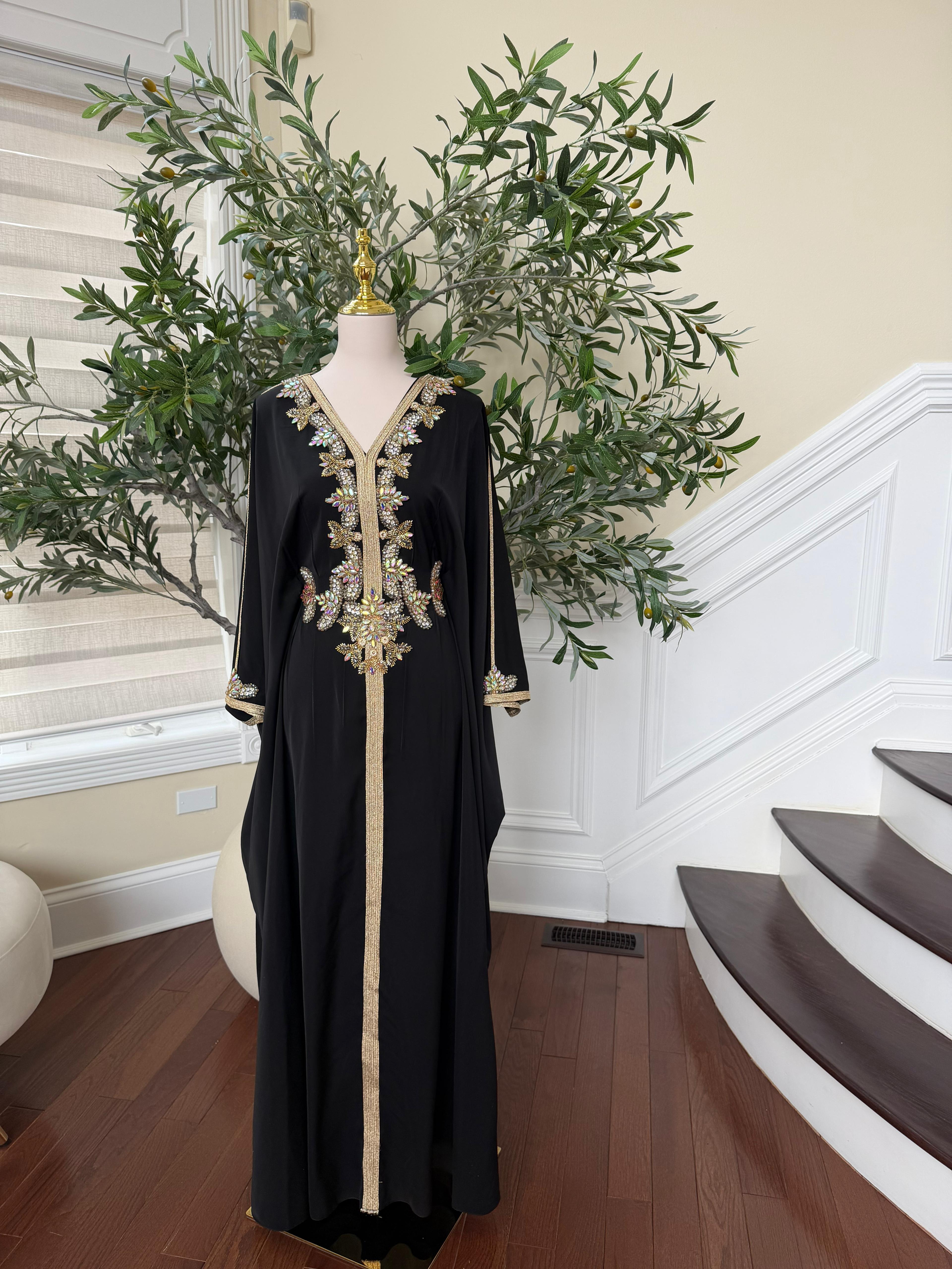 Black Royale Beaded Butterfly Abaya