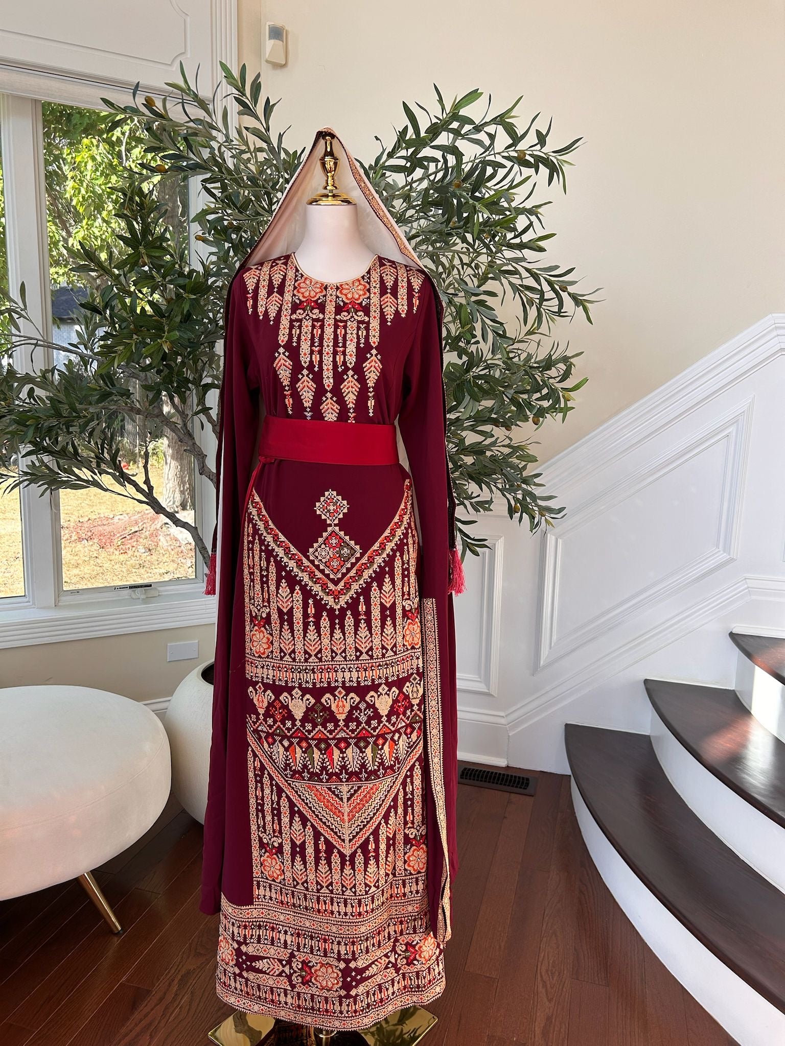 Burgundy Tatreez Embroidery Thobe