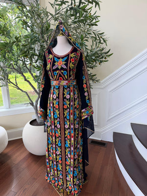 Black Beaded Stone Embroidered Thobe