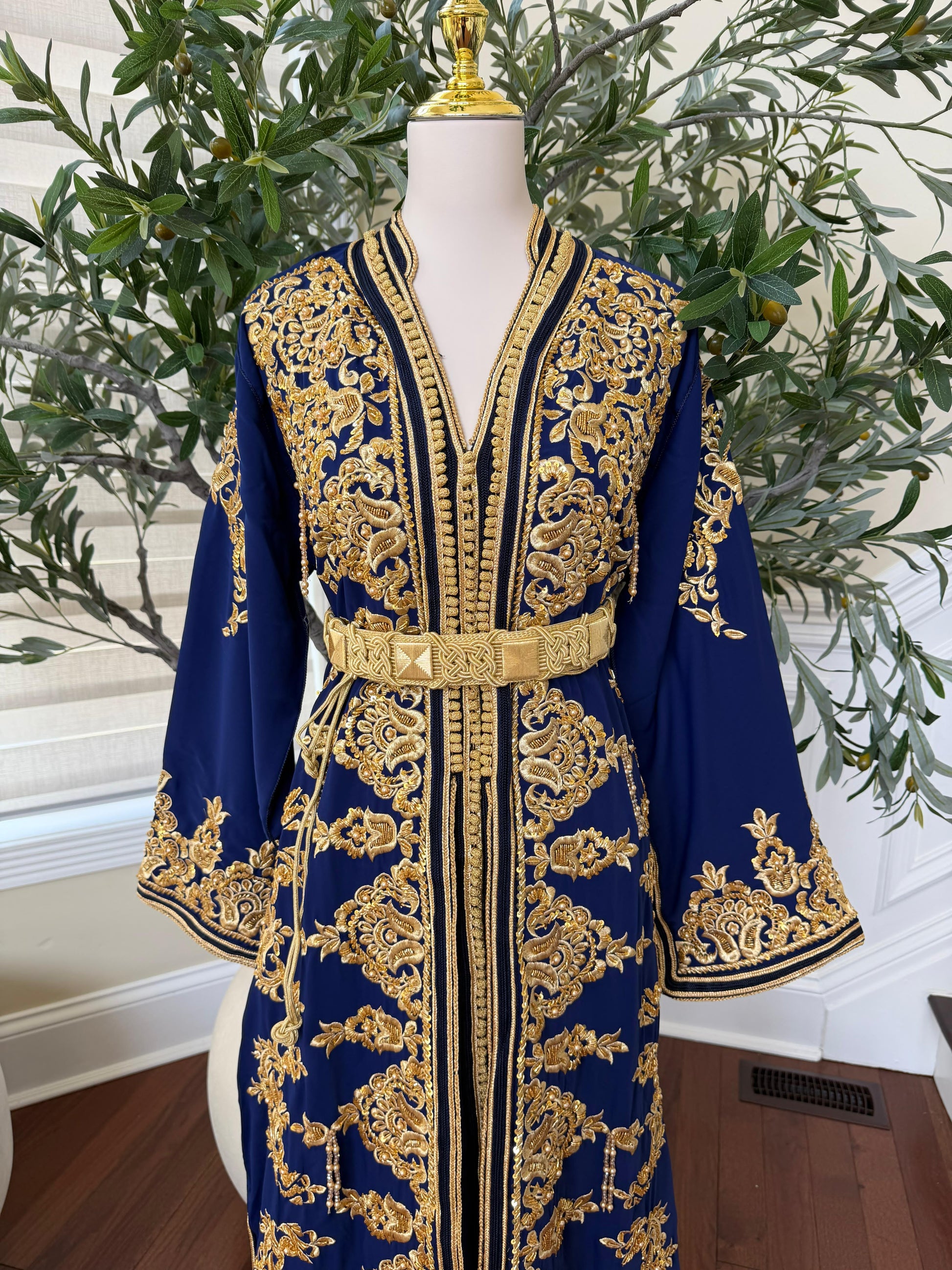 Blue Embroidery Beaded Kuftan