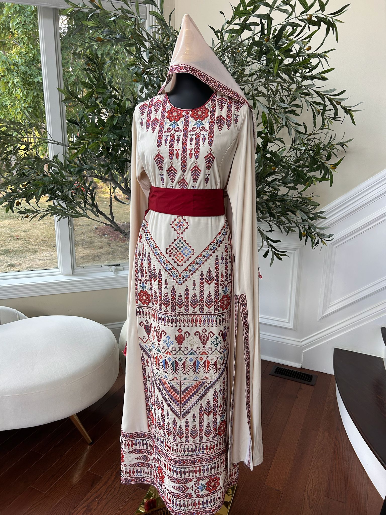 Cream Embroidery Tatreez Thobe Dress