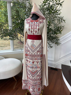 Cream Embroidery Tatreez Thobe Dress