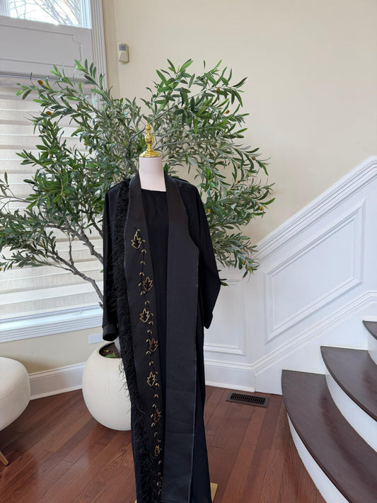 Golden Black Crystal Beaded Abaya