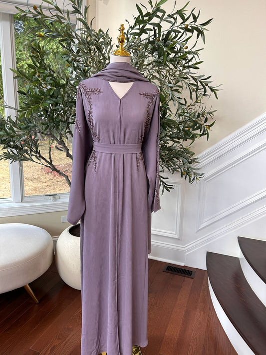 Lavender Floral Charm Elegance Abaya