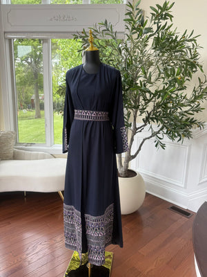 Navy Blue Tatreez Cardigan Abaya
