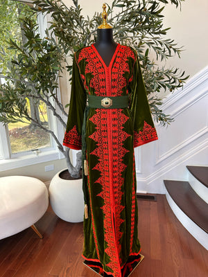 Olive Majestic Red Royale Kuftan