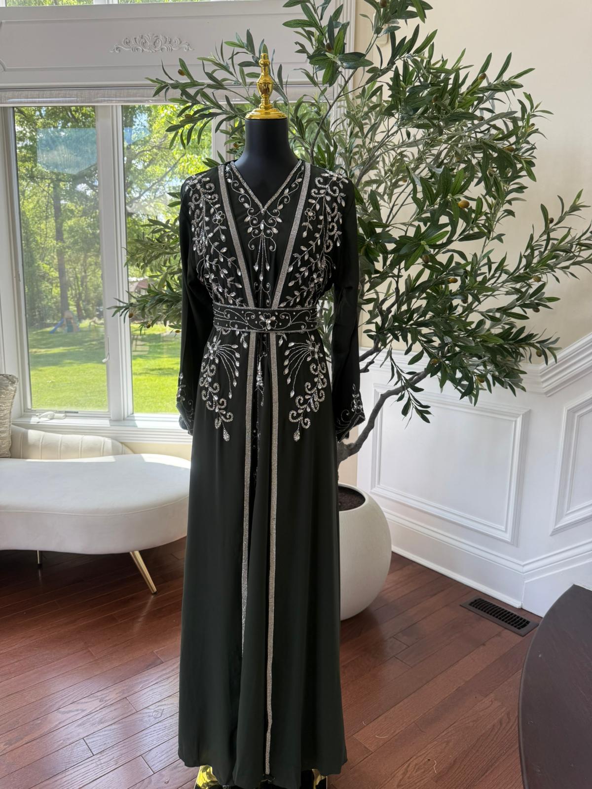 Dark Olive Two Piece Abaya Kuftan