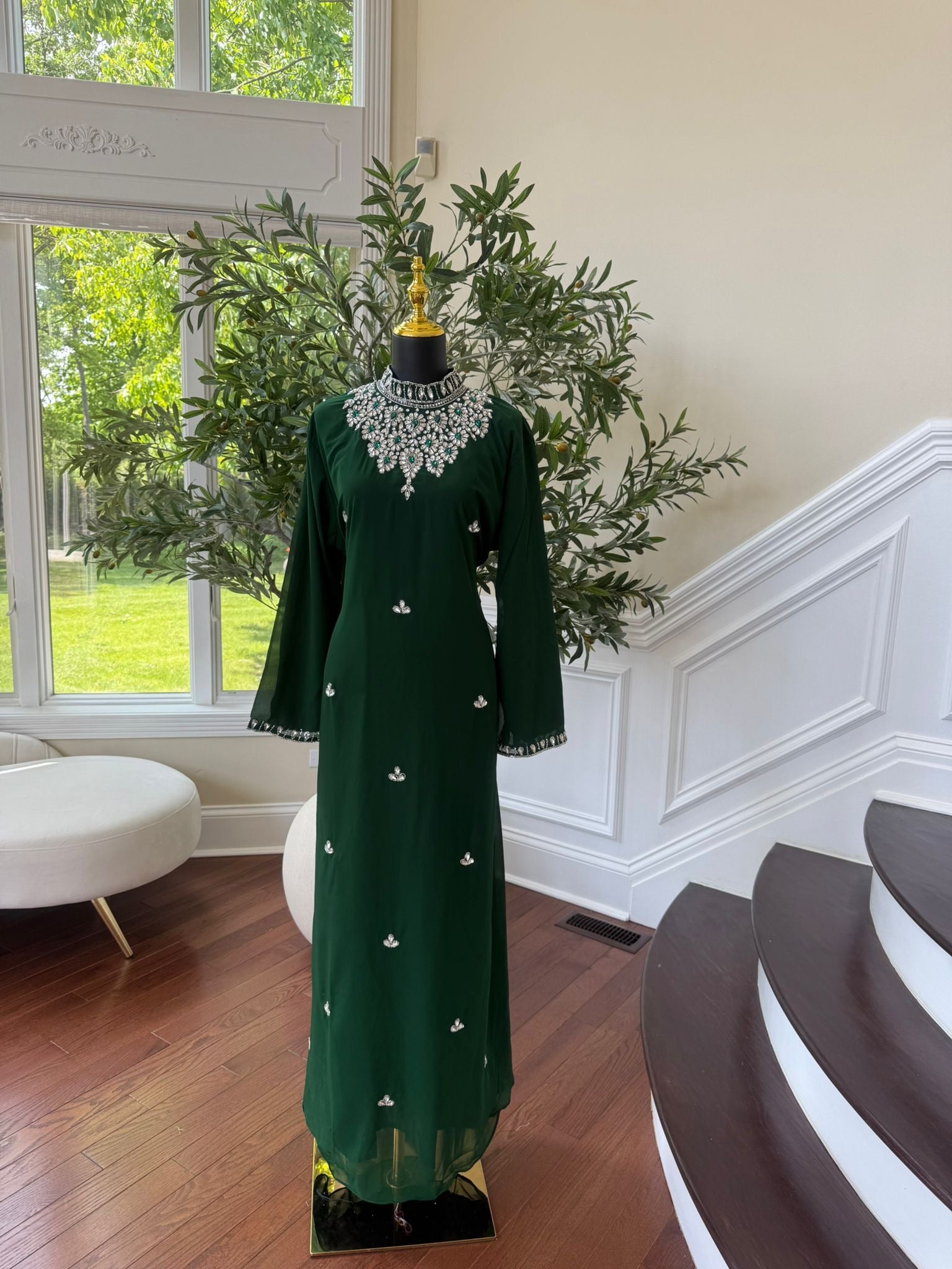Green Maxi with Sparkling High Neck Detail