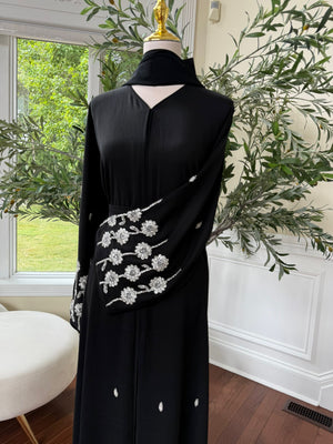 Black Sleeve Silver Charm Abaya