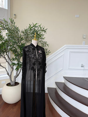 Black Stone Floral Cardigan Abaya