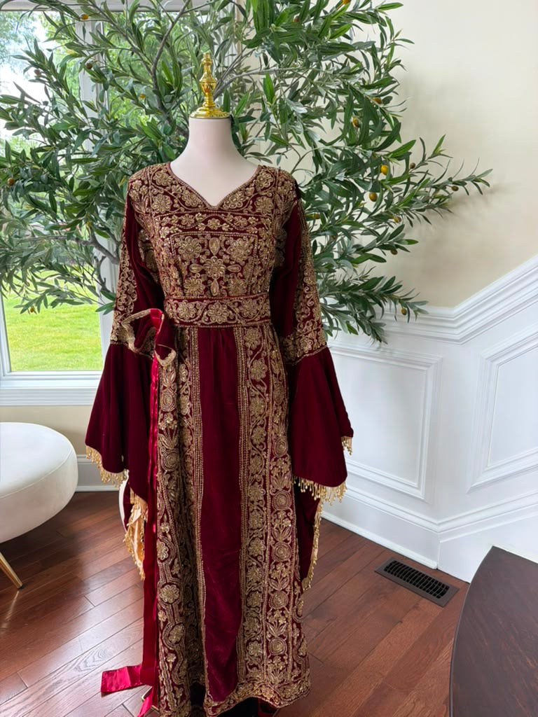 Velvet Red Beaded Elegance Thobe