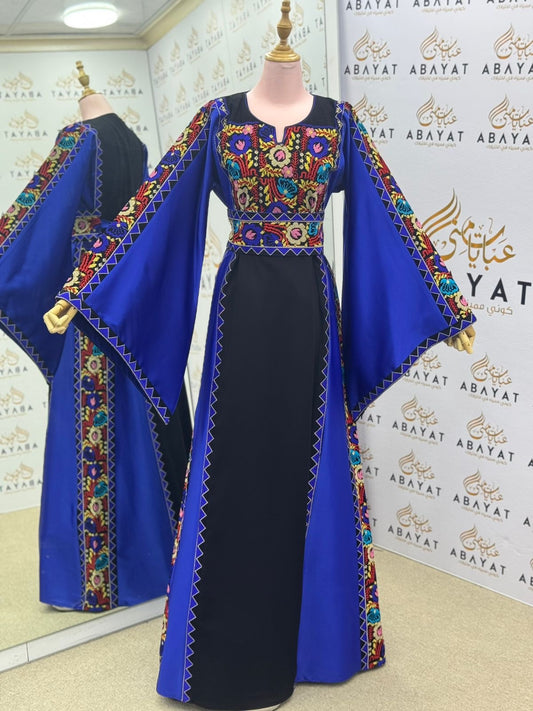 Royal Blue & Black Palestinian Embroidery Thobe – Colorful Heritage Pattern