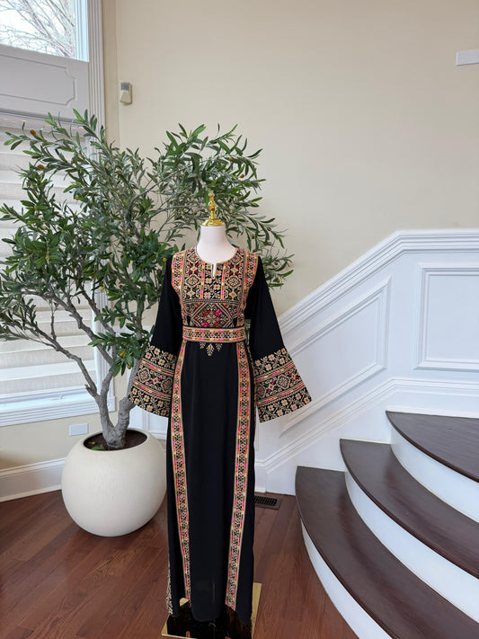 Black Embroidery Tatreez Beige Thobe