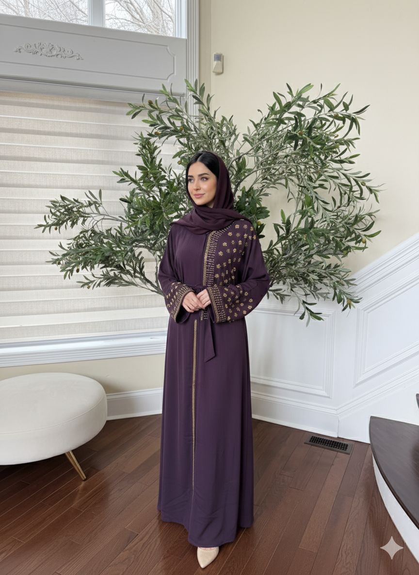 Purple Golden Nujum Abaya