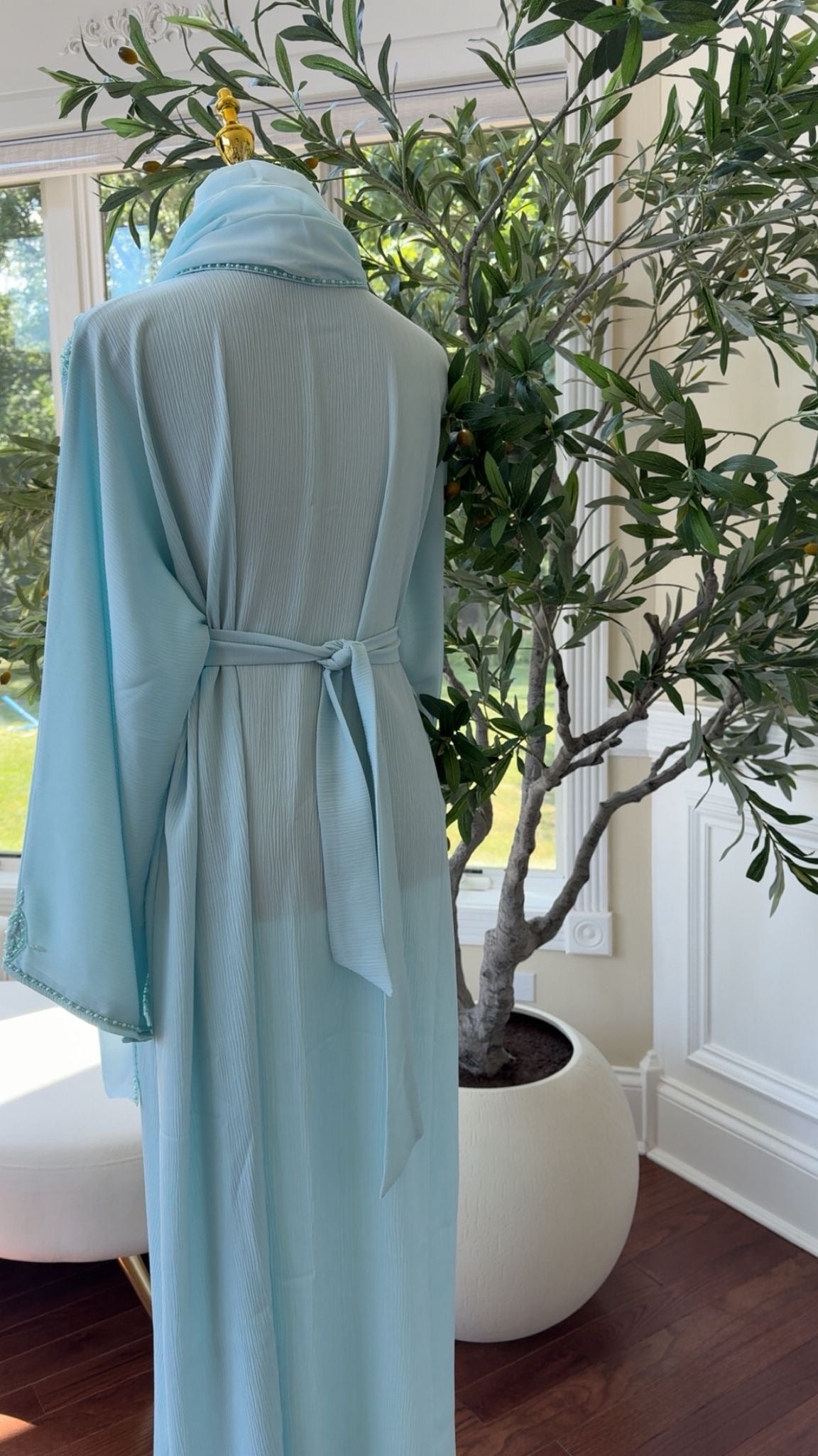 Baby Blue Vine Abaya – Modest Occasion Wear