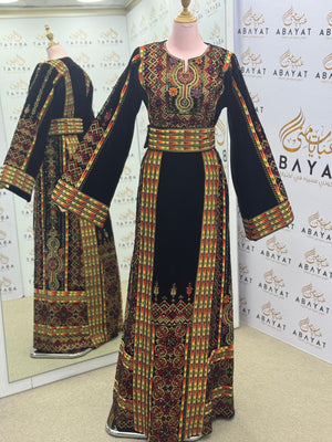 Black & Red Palestinian Embroidered Thobe – Traditional Tatreez Heritage Dress A09042025