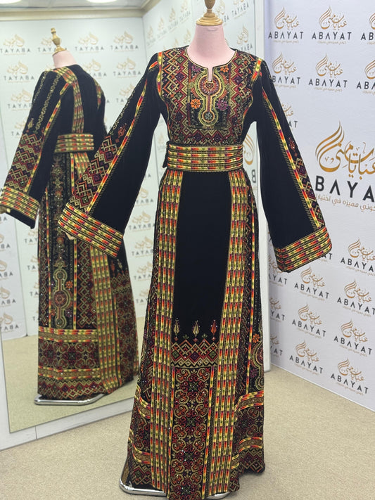 Black & Red Palestinian Embroidered Thobe – Traditional Tatreez Heritage Dress A09042025