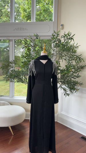 Black Sleeve Stone Charm Abaya