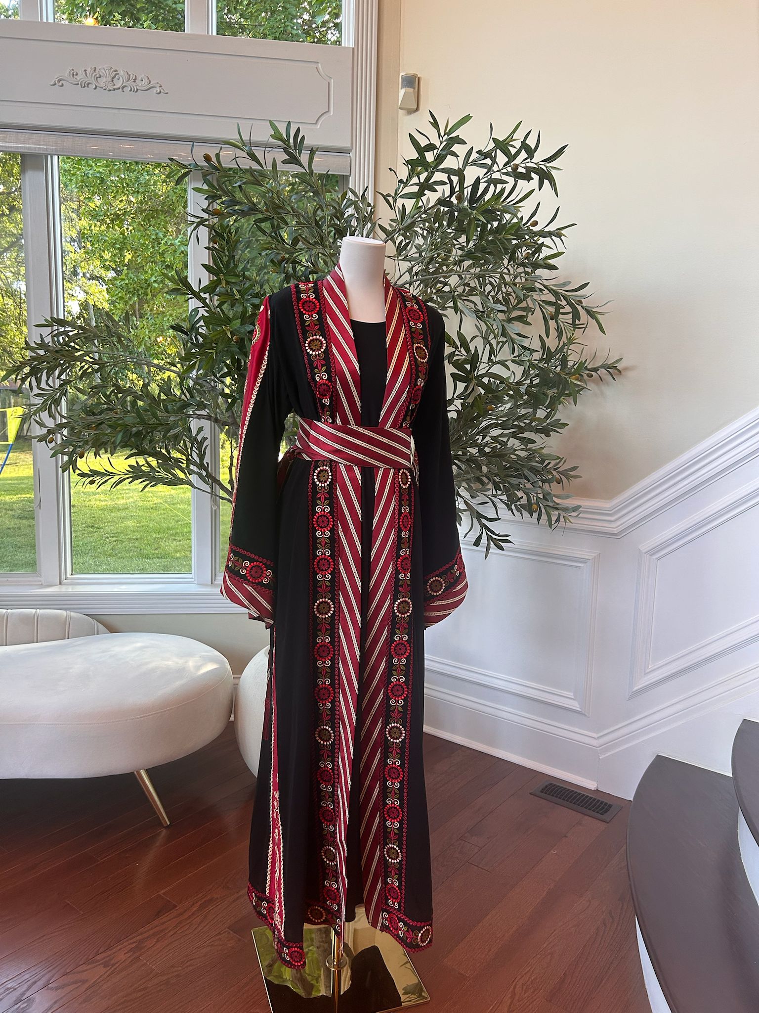 Traditional Black Embroidery Tatreez Red Thobe