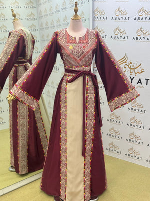 Burgundy Embroidery Embellished Tatreez Thobe