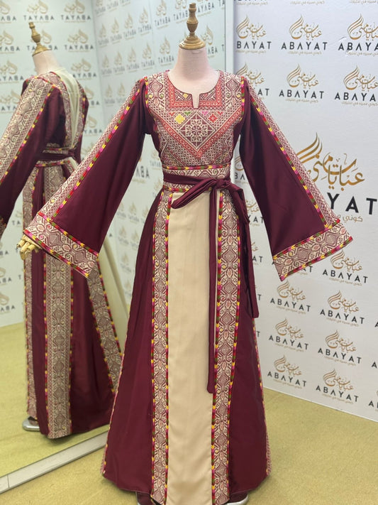 Burgundy Embroidery Embellished Tatreez Thobe