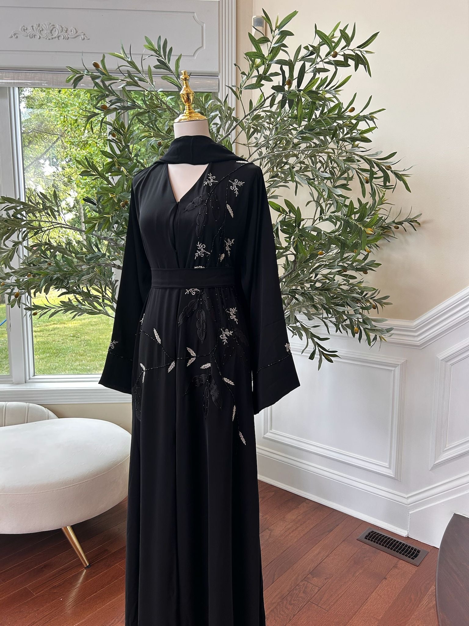 Black Floral Design Abaya