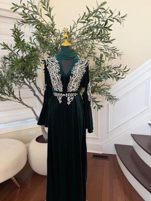Green Velvet Stone Charm Abaya