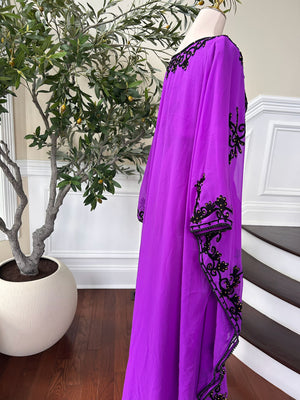 Royal Purple Kuftan Dress with Black Beaded Detail