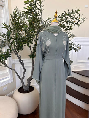 Mint Green Charm Beaded Abaya