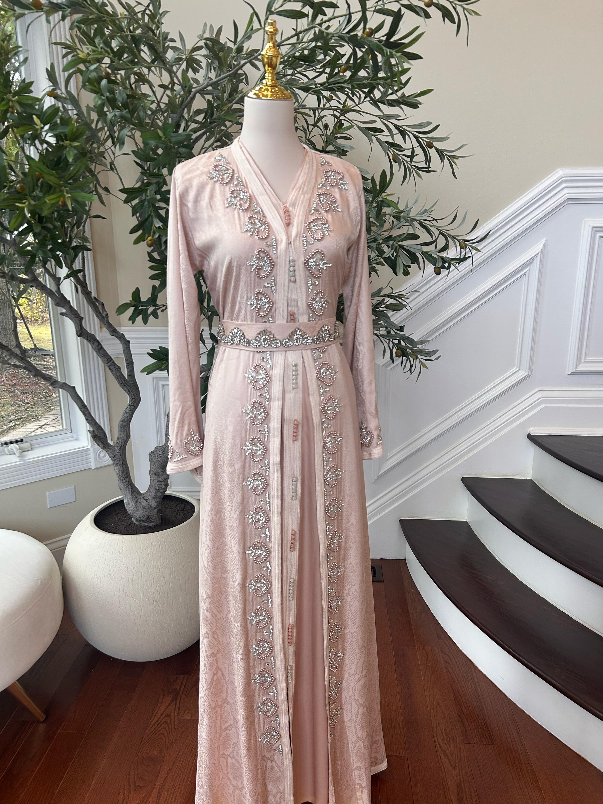 Soft Pink Elegance Beaded Kuftan