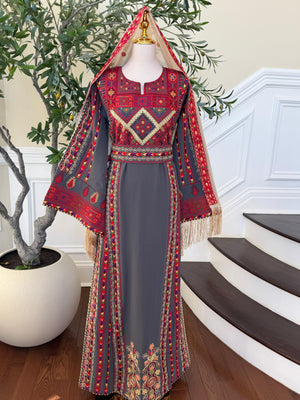 Grey Embroidery Tatreez Heritage Thobe