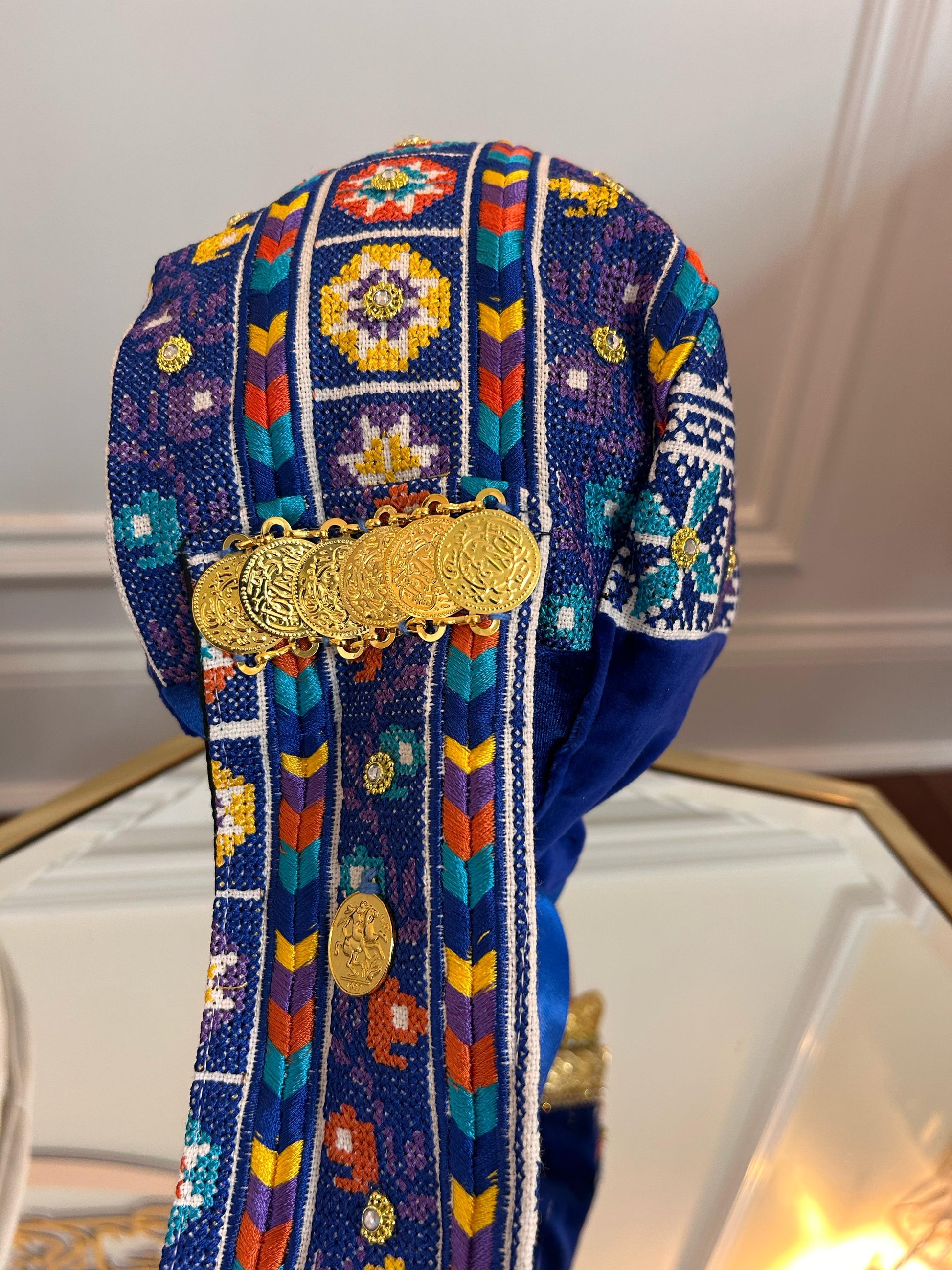 Blue Traditional Tatreez Coin Head Peice