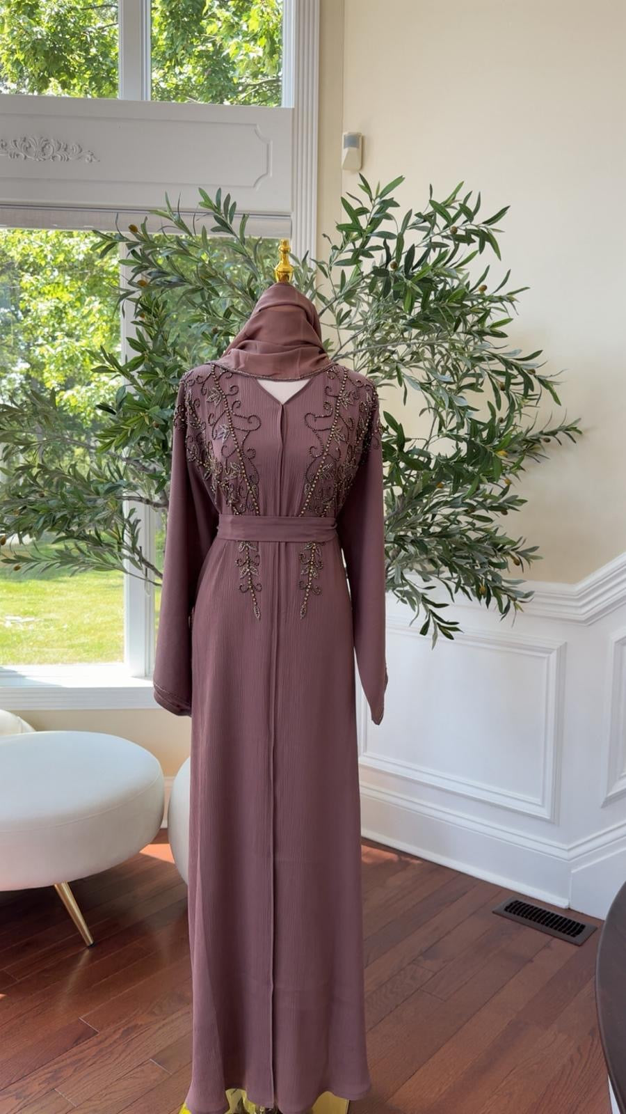 Rose Muave Beaded Abaya