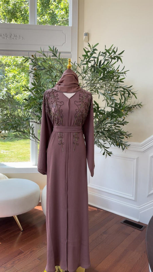 Rose Muave Beaded Abaya