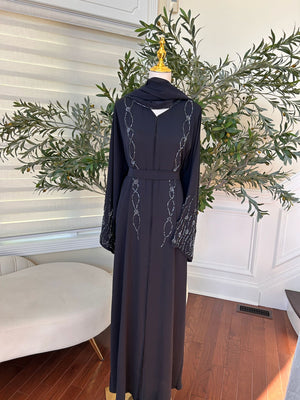 Navy Blue Floral Charm Abaya