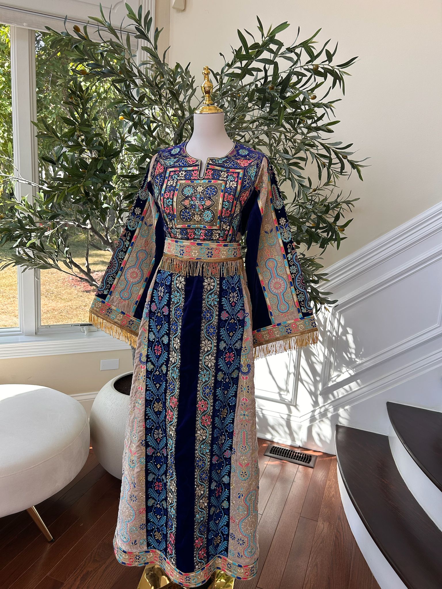 Blue Tatreez Velvet Embroidered Tatreez Thobe