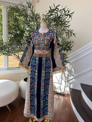 Blue Tatreez Velvet Embroidered Tatreez Thobe