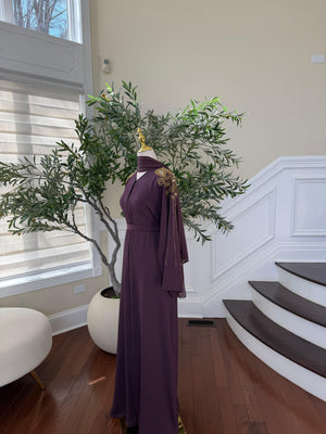 Golden Purple Sleeve Beaded Abaya