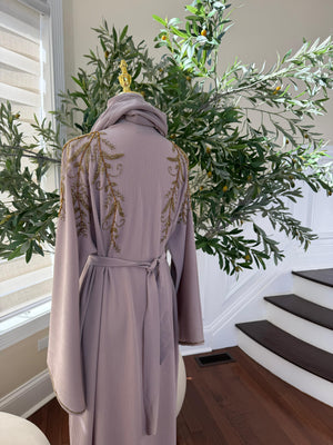 Cream Golden Floral Abaya