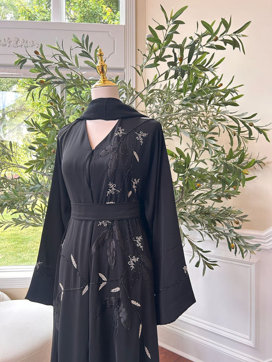 Black Floral Design Abaya