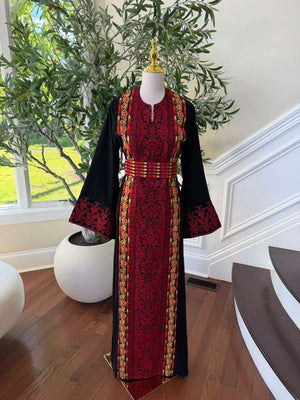 Black Embroidery Red Tatreez Elegance Thobe
